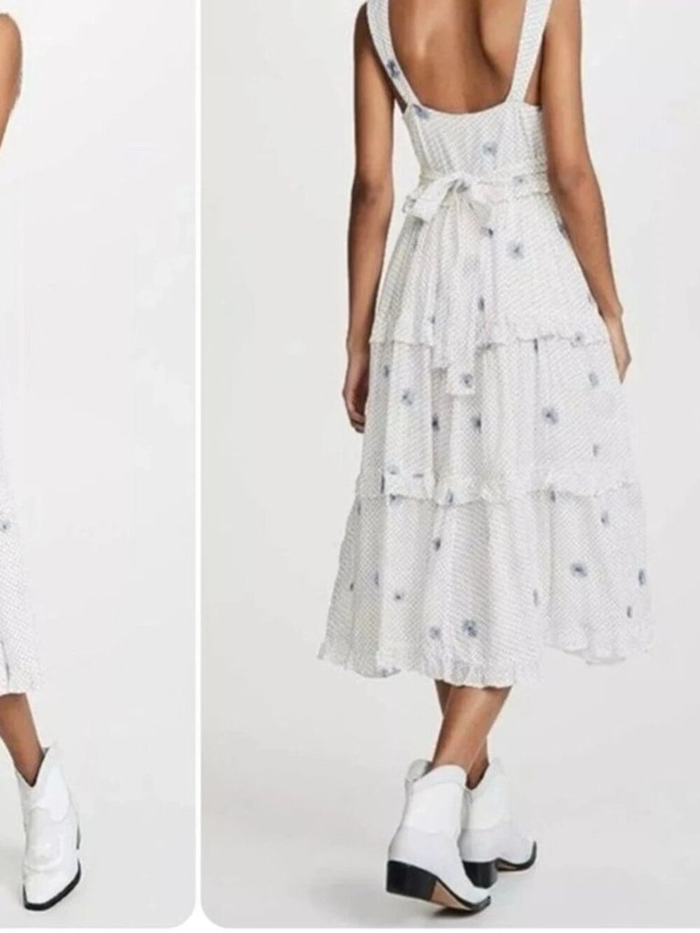 Free People Daisy Chain Cotton Midi Dress Embroidered Ecru Combo Size L NWT - Picture 3 of 13
